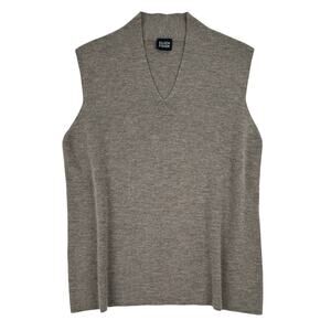 Vintage Eileen Fisher 100% Wool V Neck Sweater Vest Taupe Brown Minimalist